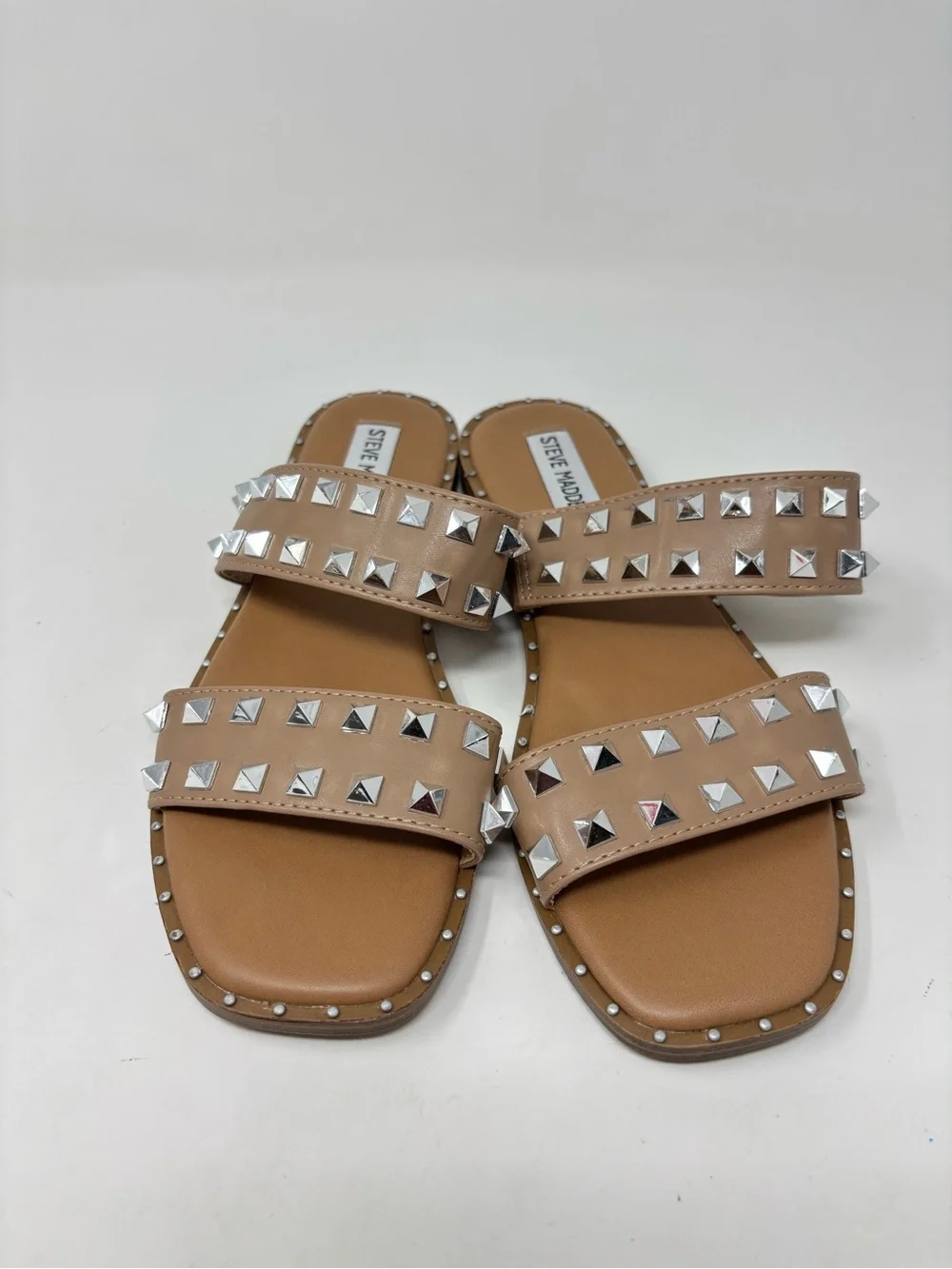 Steve Madden Tan Double Strap Studded slides size 7.5 NWOT